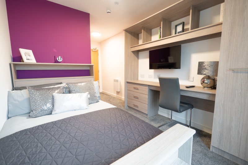 En-suite bedroom with ample storage space at Unity Square student accommodation in Liverpool