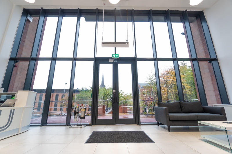 Main entrance of Unity Square student accommodation in Liverpool.