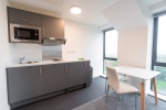 studio apartment with a kitchenette