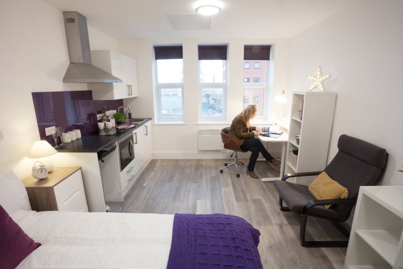 Student room with study space at Express Studios Nottingham