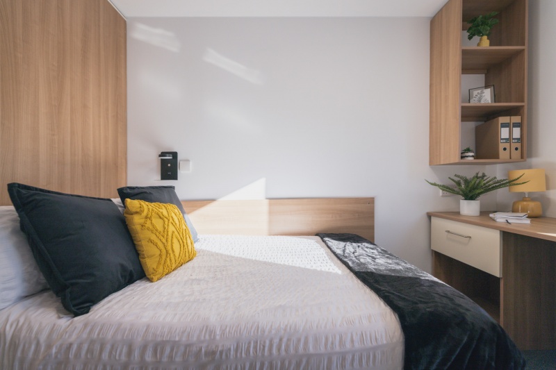Bright and spacious student bedroom, double bed at The Park, student accommodation
