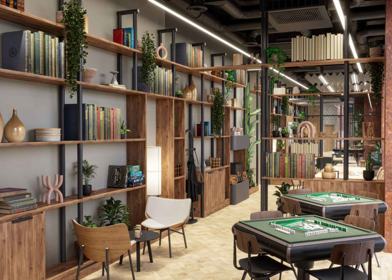 Library and games space at Fusion Manchester designed for study and social time.