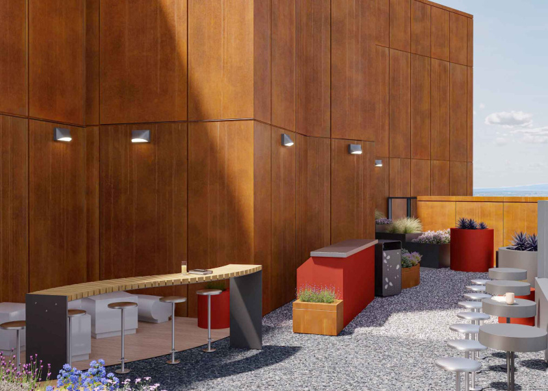 Social garden terrace at Fusion Manchester for outdoor student living.