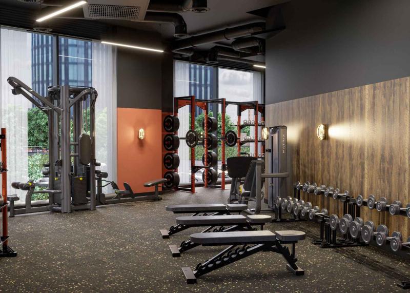 Strength training gym at Fusion Manchester for student fitness.