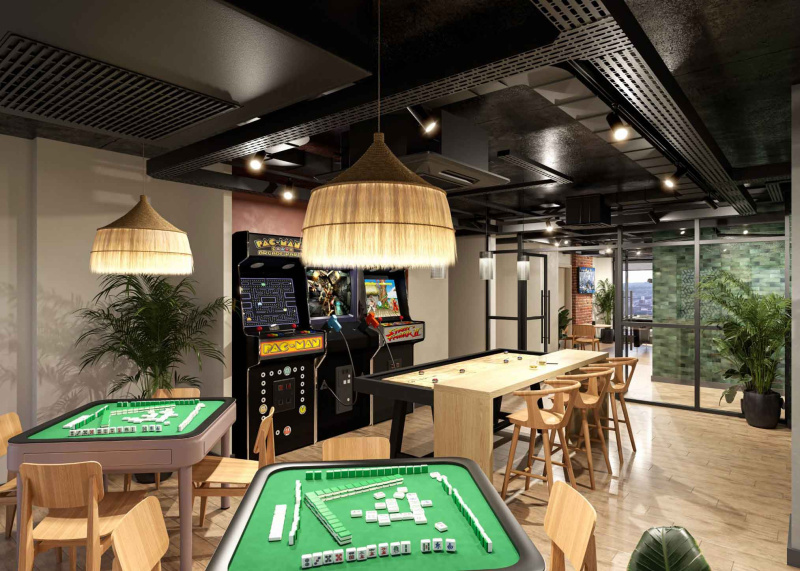 Social games space at Fusion Leeds with modern areas for student downtime.