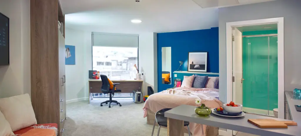 bright studio, bed, window, storage at Nurtur House sheffield