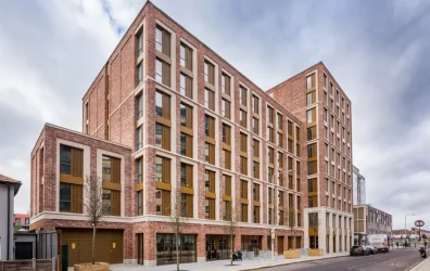 Modern exterior building of The Valentine student accommodation in London