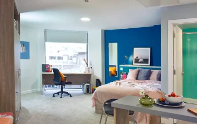 bright studio, bed, window, storage at Nurtur House sheffield