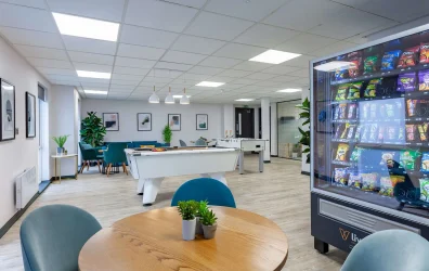 Social area for students, with pool table, vending machine at Foundry Court Preston